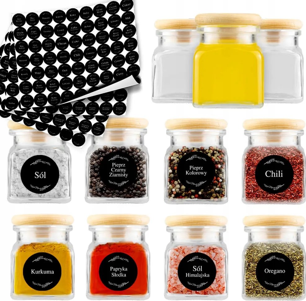 20X Fűszertartó tégely gyógynövények teamécses 120ML +252 matrica Címkék