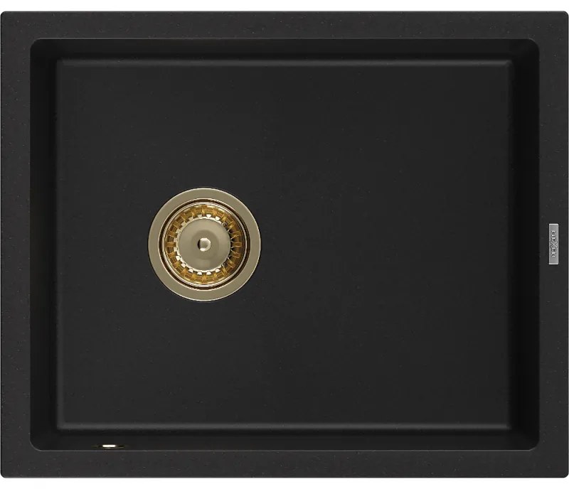 Mexen Pedro, gránit mosogató 560x460x200 mm, 1 kamrás, fekete, arany szifonnal, 6508561000-77-G