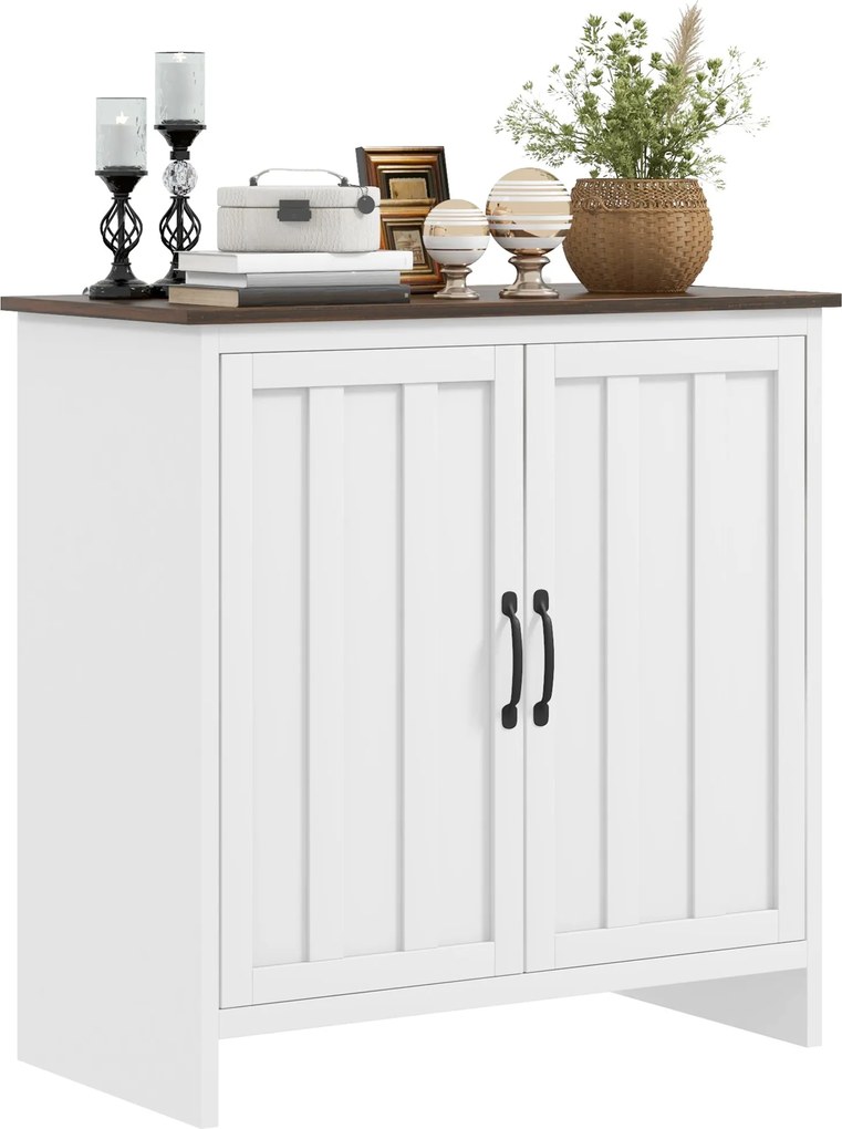 HOMCOM Modern Konyhai Különbútor, 2 Ajtós Mobil Állvány Állítható Polccal Fából a Nappaliba és a Bejáratba, 80x39.7x80cm, Fehér | Aosom