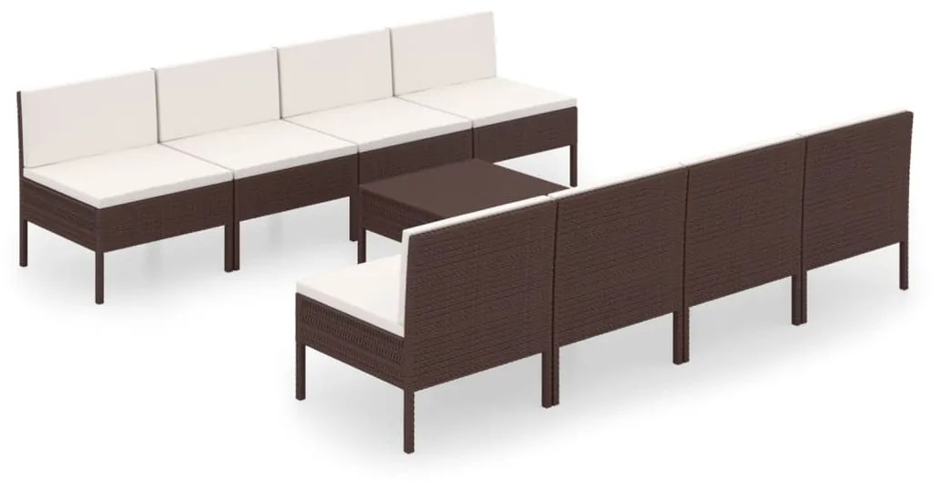 9 részes barna polyrattan kerti bútorszett párnákkal