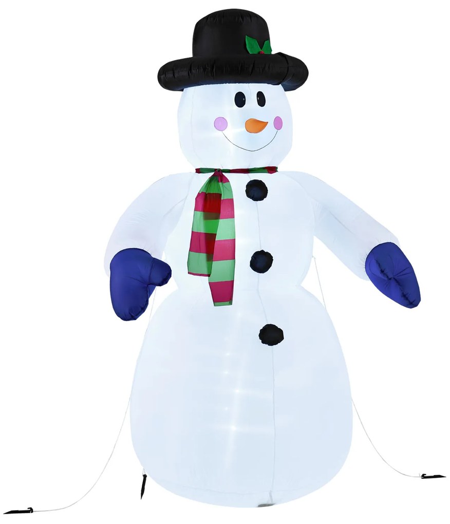 XXL Hóember beépített fúvórendszerrel, 20 LED diódával, 6 cövekkel és 3 kötéllel - fehér
