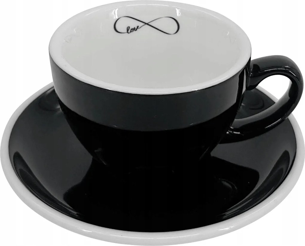 Cappuccino csésze tányérral Roma Love, 180 ml, fekete