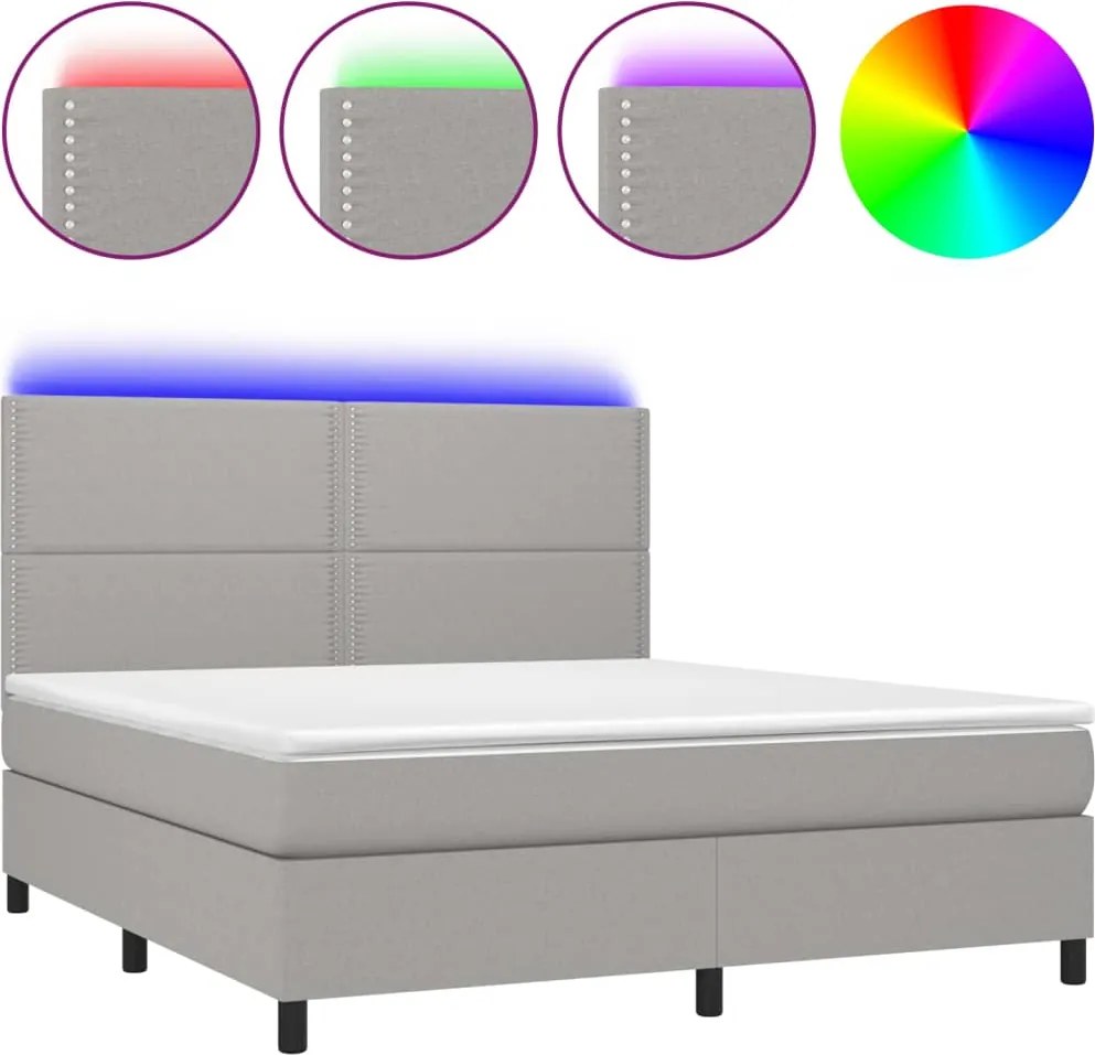 vidaXL világosszürke szövet rugós és LED-es ágy matraccal 160x200 cm