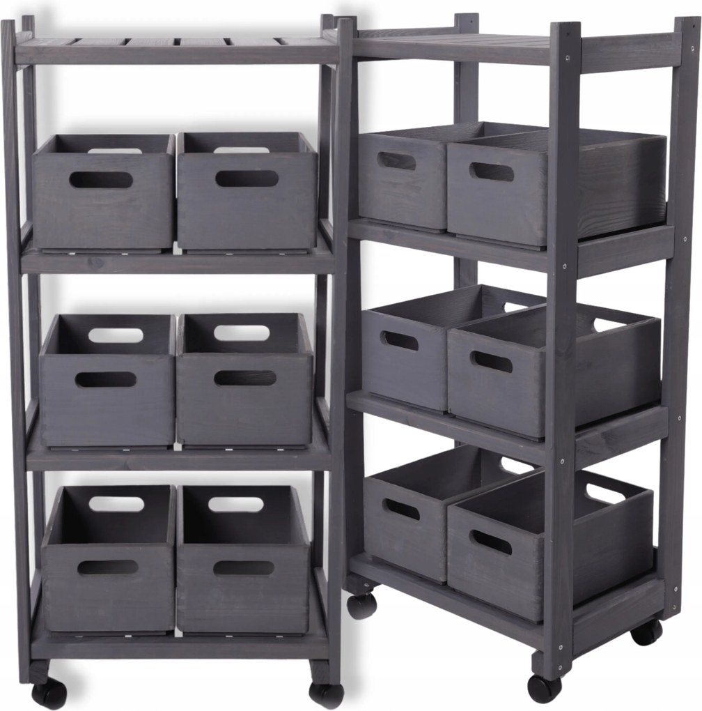 Fa gurulós könyvespolc 6 Dobozos Eko mobil könyvespolc