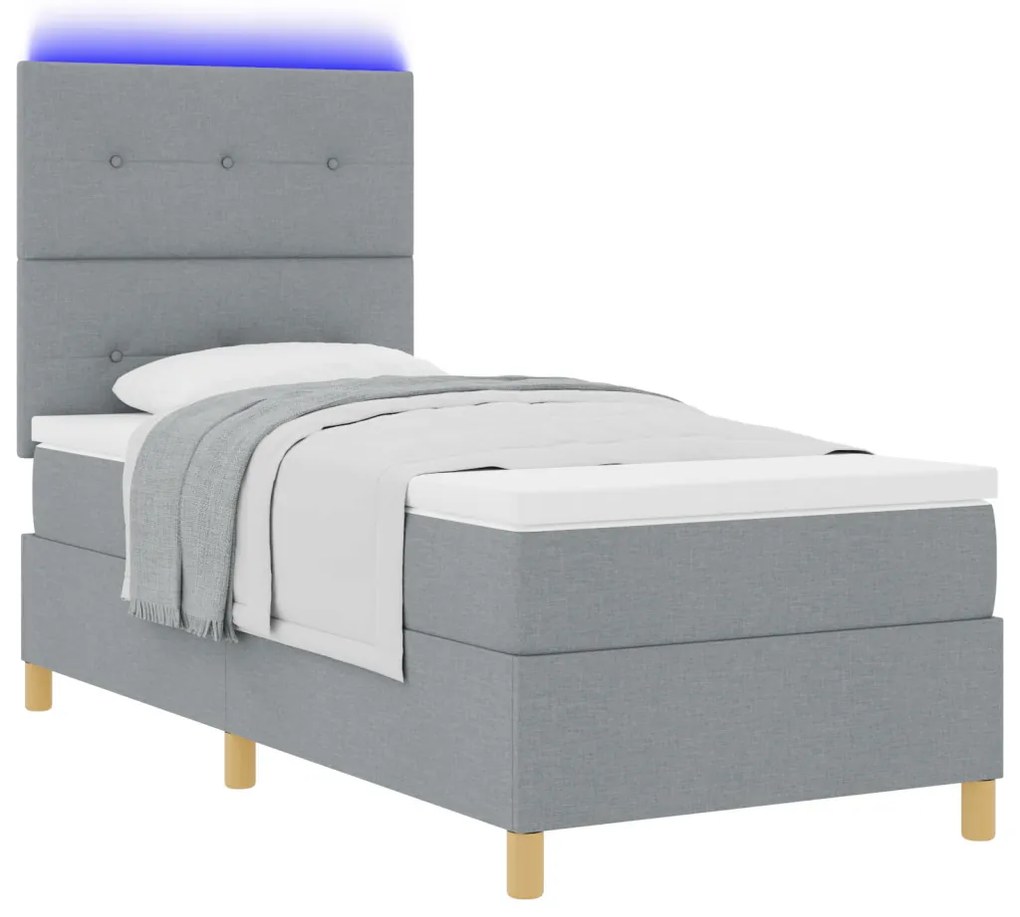 Boxspring Ágy Mattal és LED Fény Szürke 90x190 cm Szövet