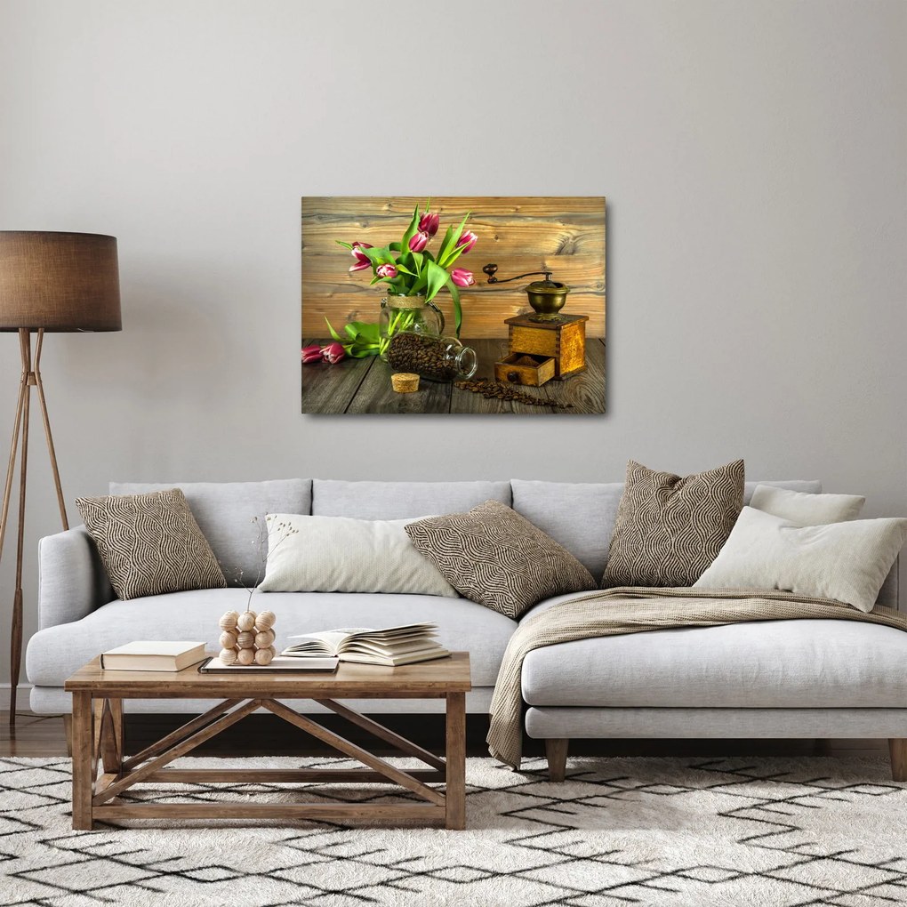 Tulipánok, daráló és kávé képe (70x50 cm)