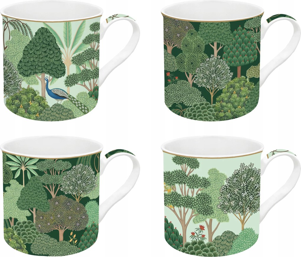 Bögre 4 db Porcelán bögre kpl erdő motívum fa zöld