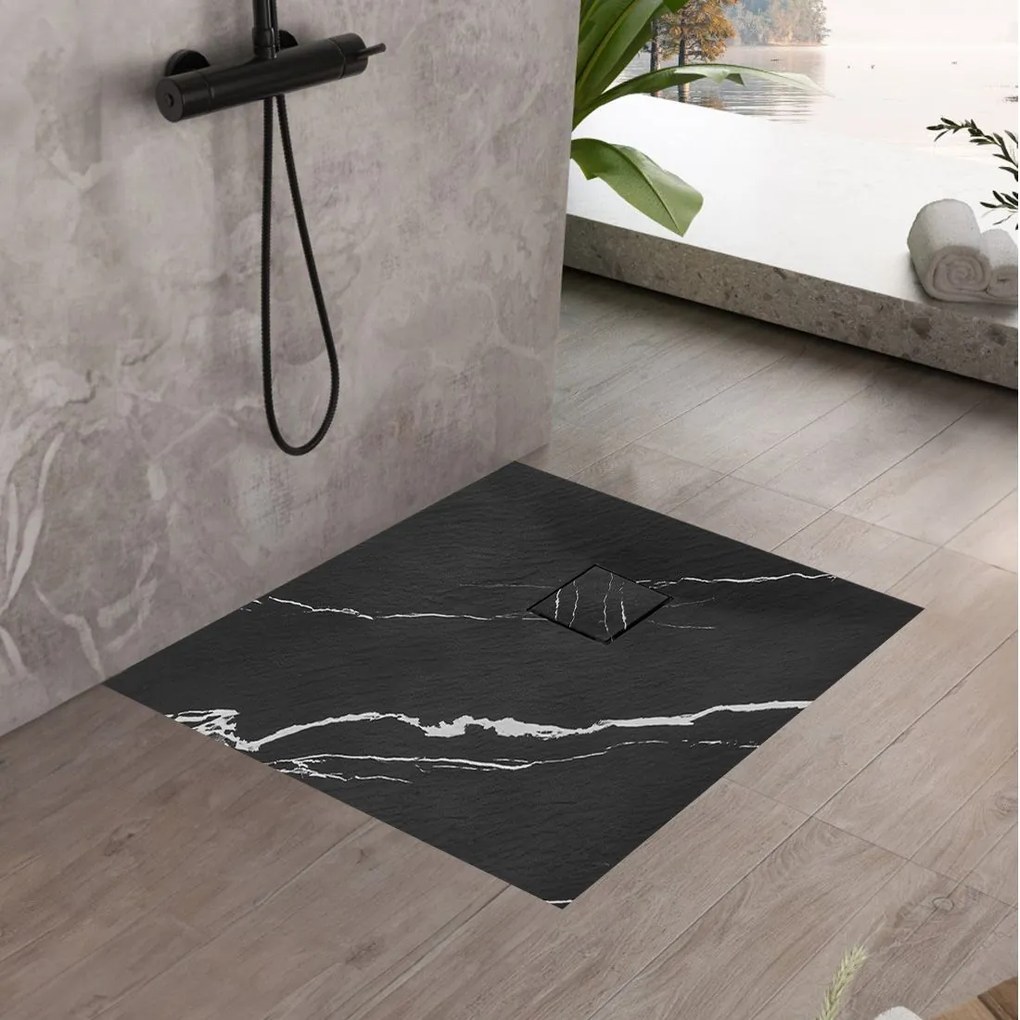 Zuhanytálca Magnum CARRARA BLACK 90x90