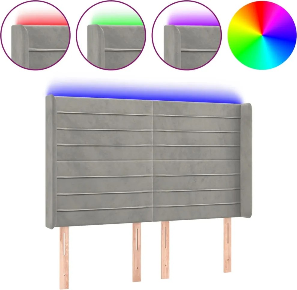 vidaXL világosszürke bársony LED-es fejtámla 147x16x118/128 cm