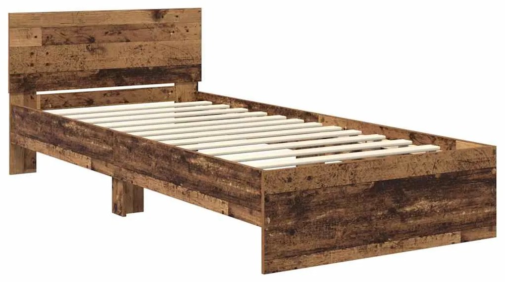 vidaXL Ágykeret LED -es lámpákkal Öreg fa 90 x 200 cm Faanyag