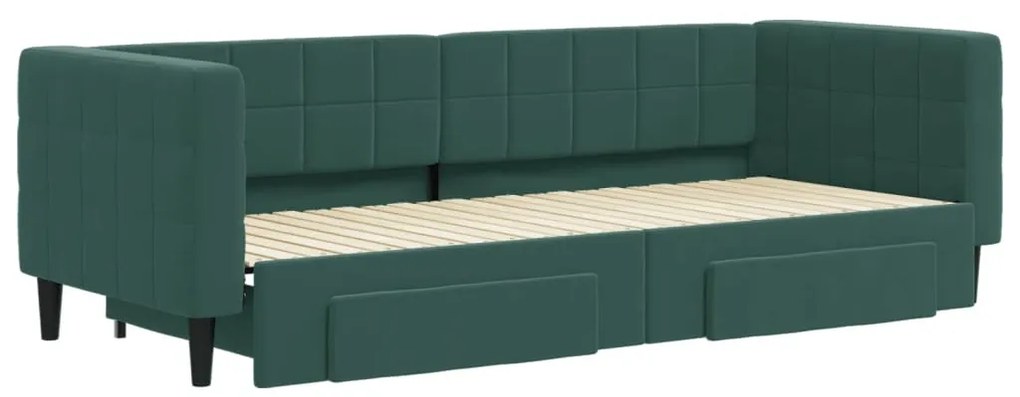 sötétzöld kihúzható bársony heverő fiókkal 80 x 200 cm