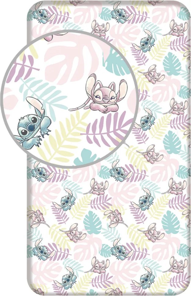 Disney Lilo és Stitch, A csillagkutya Leaves gumis lepedő 90x200 cm