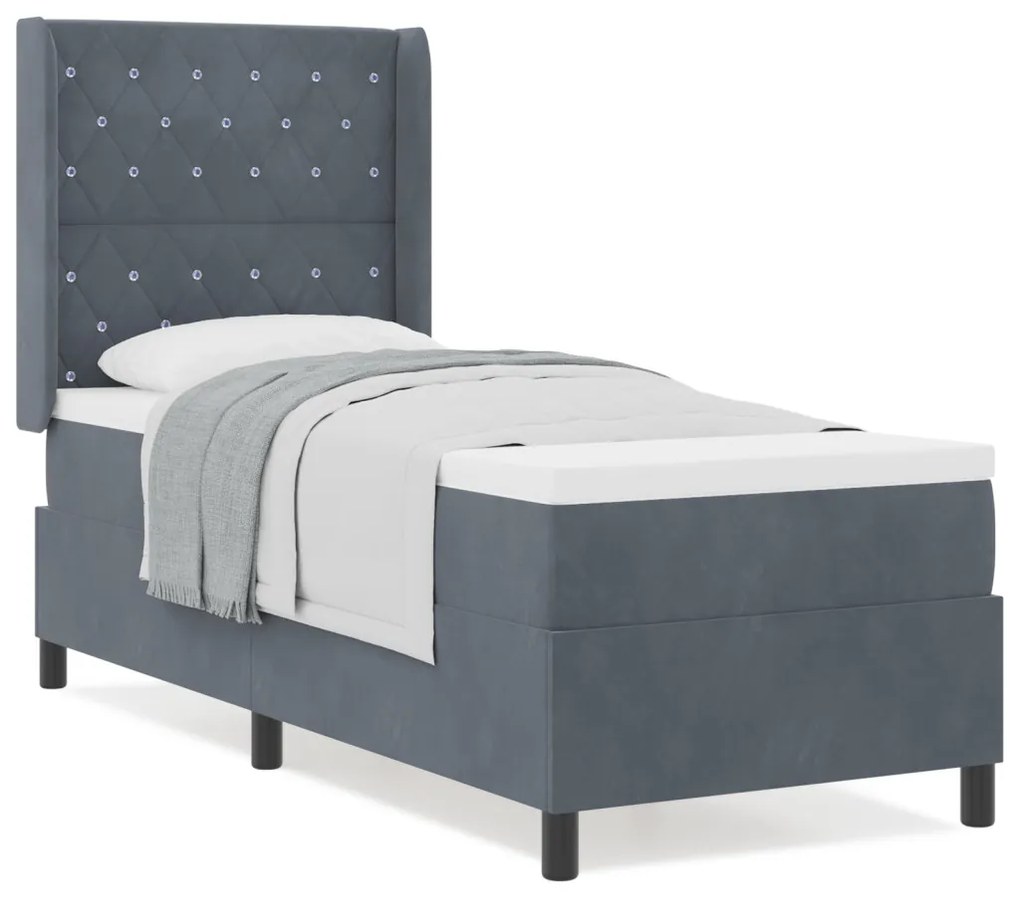 Boxspring Ágy Matraccal Sötétszürke 80x200 cm Bársonyos
