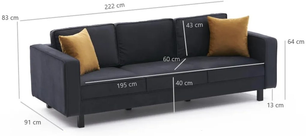 3 személyes kanapé Kale Velvet - Antracit