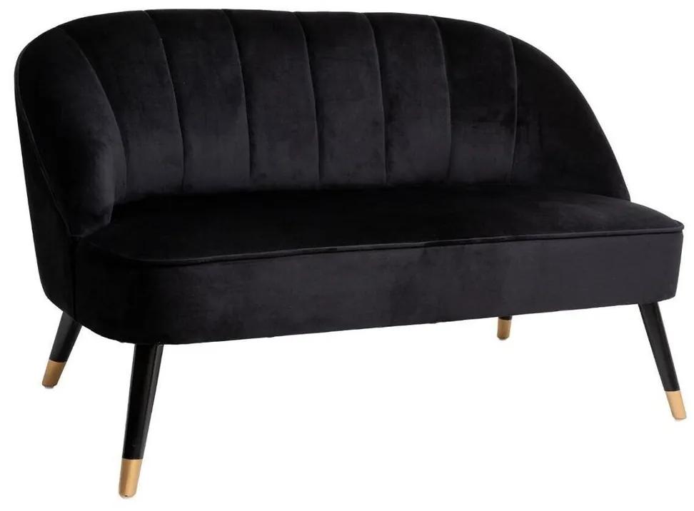 2 személyes bársonyszövet kanapé, aranyozott lábakkal, fekete - ARISTO