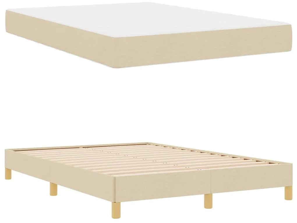 Boxrugós ágy Krém és barna 140 x 200 cm Textil és mérnöki fa
