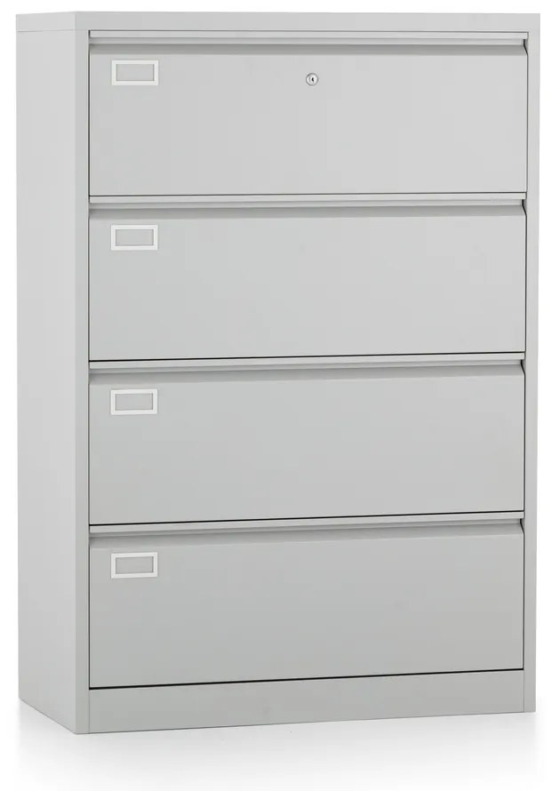 Kétsoros fém iratszekrény A4 - 4 fiókos, 90 x 45 x 132 cm, hengerzár, szürke - ral 7035