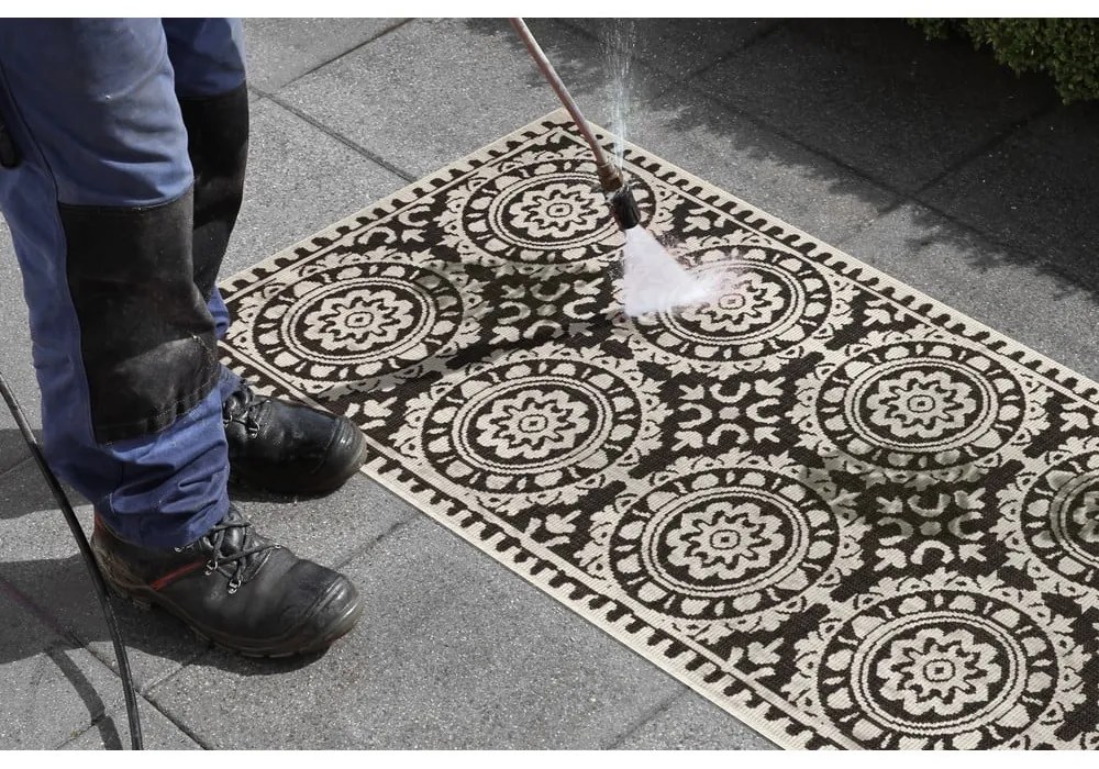 Jardin fekete-krémszínű kültéri szőnyeg, 80 x 350 cm - NORTHRUGS