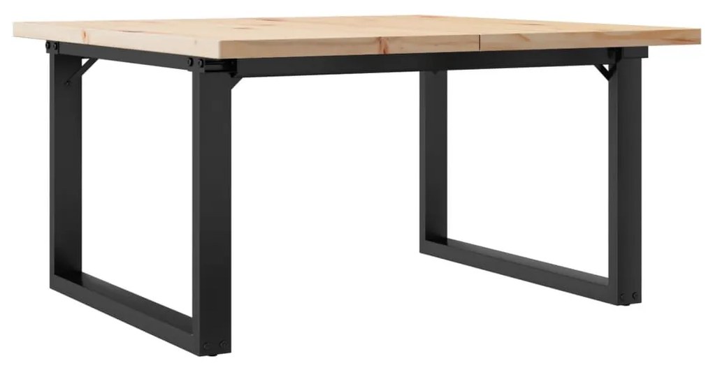 tömör fenyőfa és öntöttvas O-vázú dohányzóasztal 80x80x45,5 cm