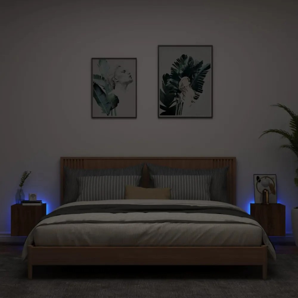 2 db barna tölgyszínű fali TV-szekrény LED-del 30,5x35x30 cm