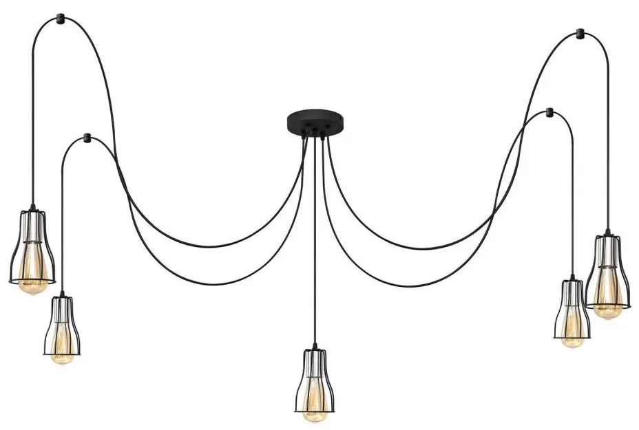 Csillár zsinóron TUBE 5xE27/15W/230V pók fekete/króm