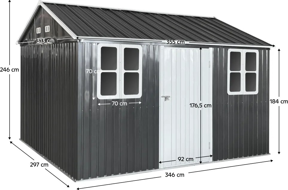 Fém kerti szerszámtároló ház, antracit, 3,6x3,1x2,5 m, GABKO