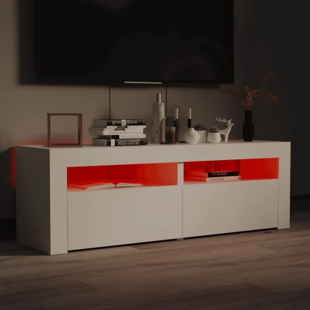 fehér TV-szekrény LED-lámpákkal 120 x 35 x 40 cm