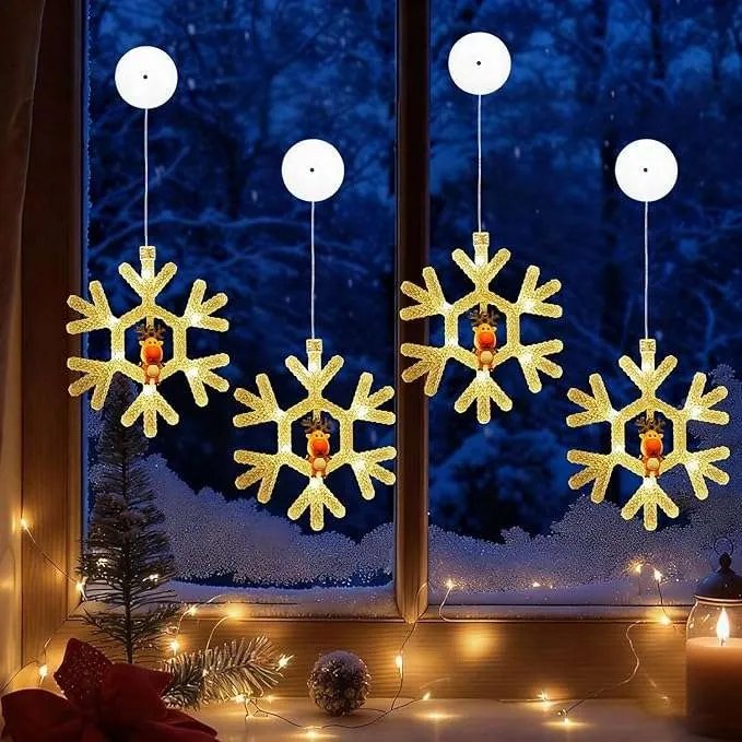 LED-es ablaklámpa karácsonyi tapadókorongokkal 4 db-os szett