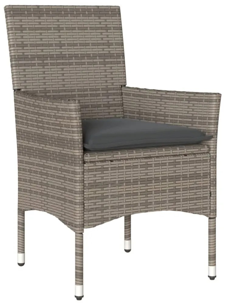 vidaXL 7részes szürke polyrattan/akácfa kerti étkezőgarnitúra párnával