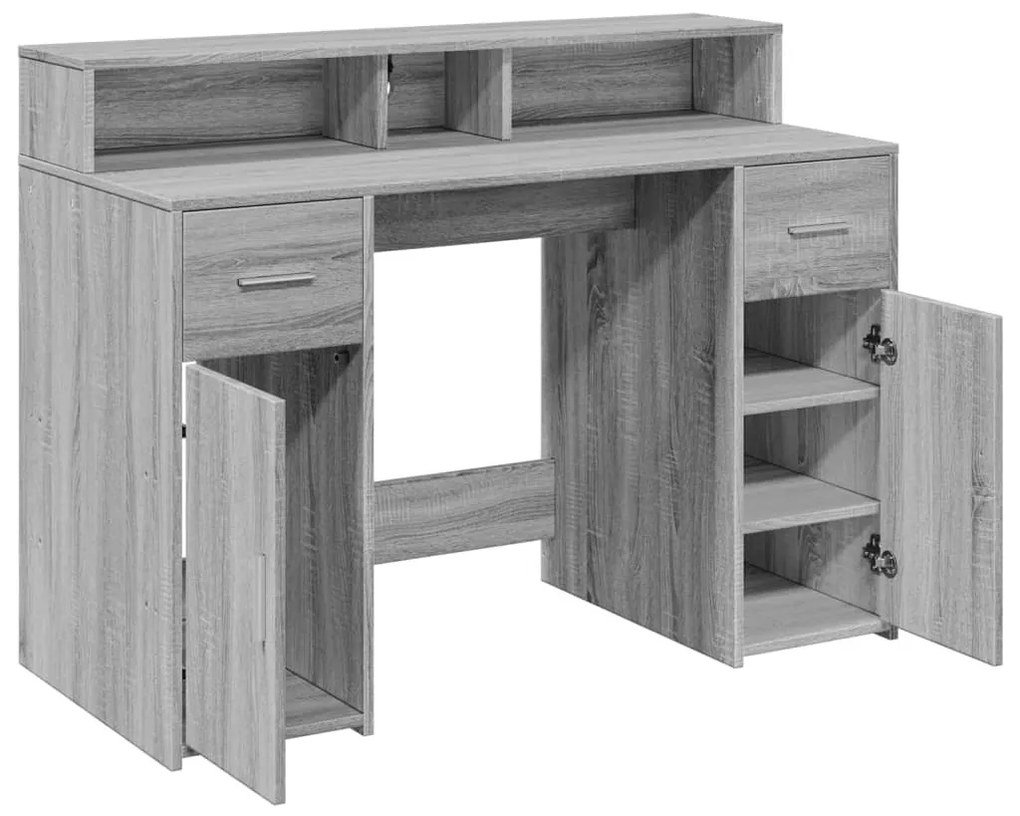 szürke sonoma színű szerelt fa íróasztal LED-ekkel 120x55x91 cm