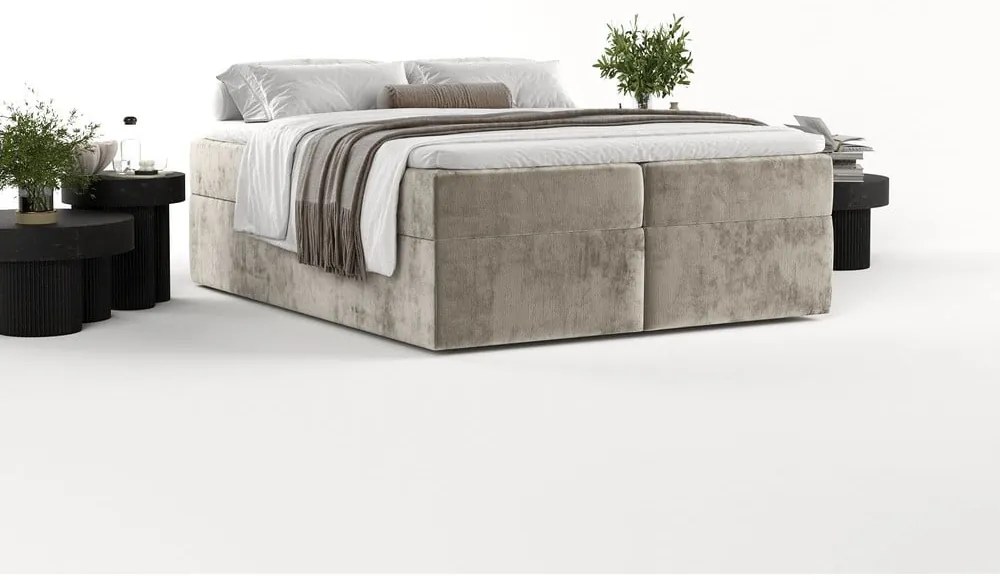 Világosbarna ágyneműtartós boxspring ágy 140x200 cm Yoko – Maison de Rêve