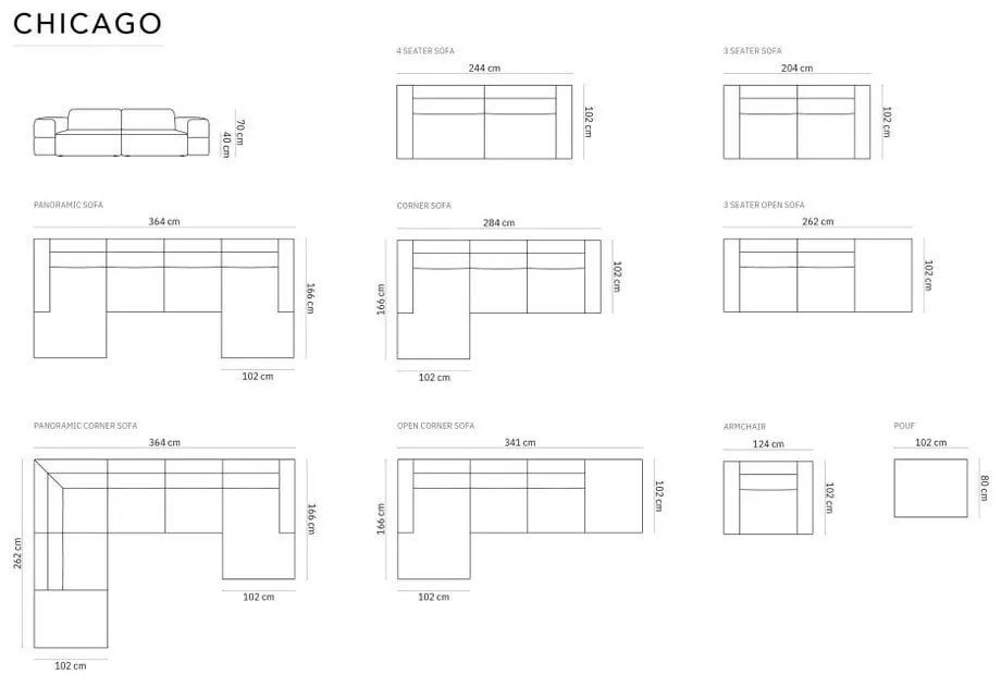 Türkiz sarokkanapé (bal oldali) Chicago – Cosmopolitan Design