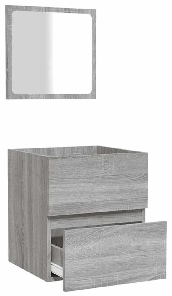 szürke sonoma színű szerelt fa fürdőszobaszekrény tükörrel