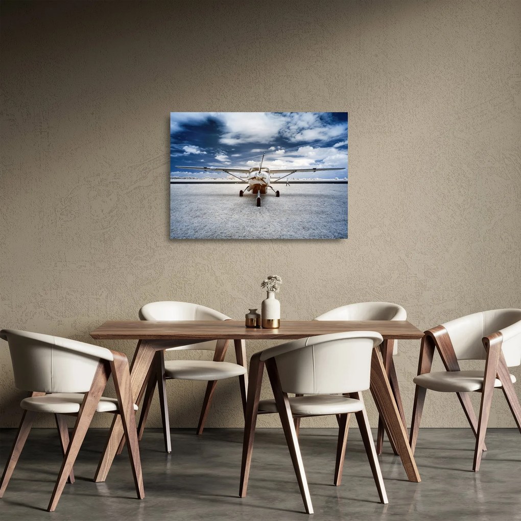 Egy motoros repülőgép képe (üvegen) (70x50 cm)