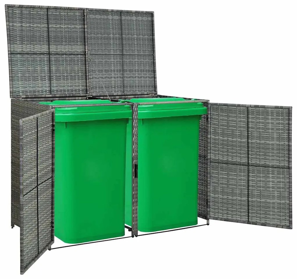 antracit polyrattan dupla tároló gurulós kukához 148x77x111 cm