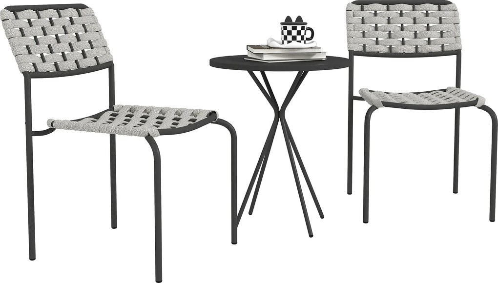 Outsunny Poly Rattan Kültéri Bútor Szett, Kert és Balkon Bútor 2 Személyre, 3 Darabos Ülőgarnitúra 2 Összecsukható Székkel és Asztallal, Időjárásálló