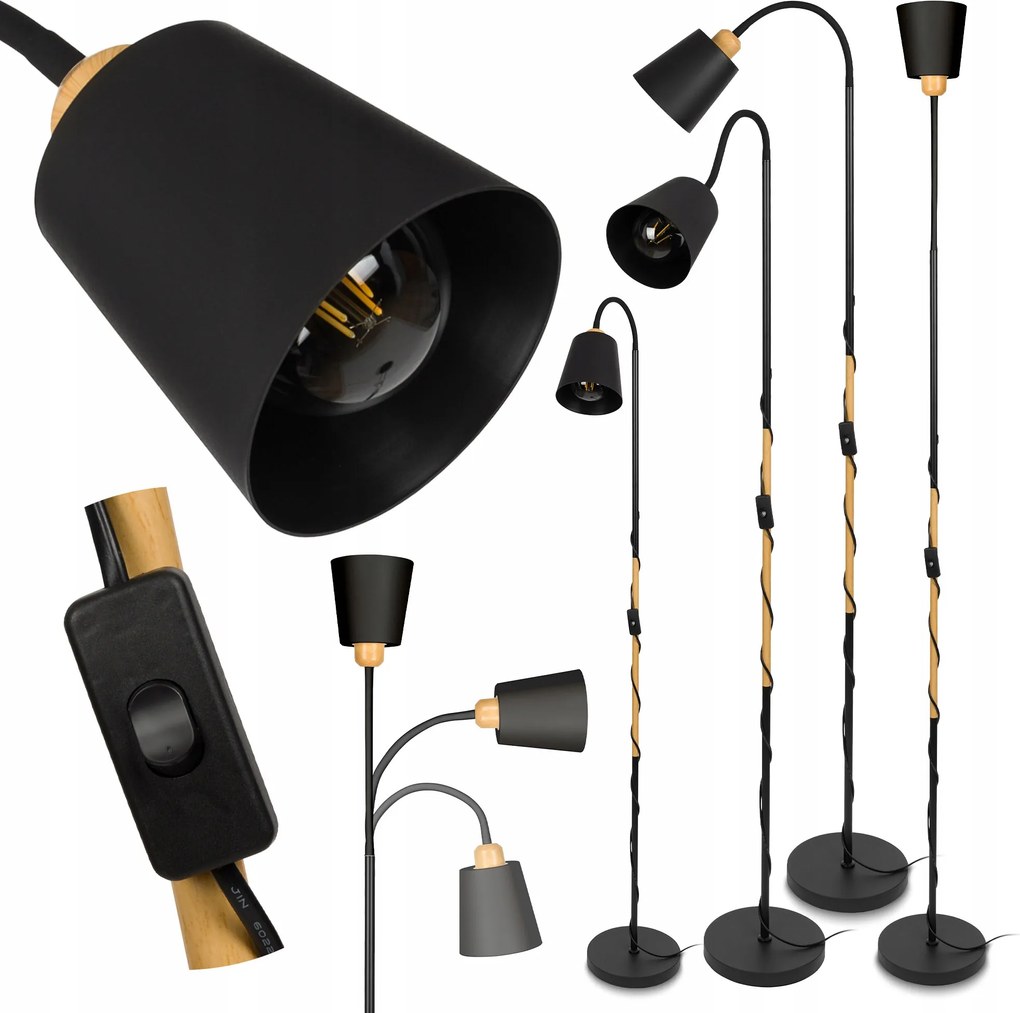 LED-es állólámpa E27 modern fekete állítható nappali loft