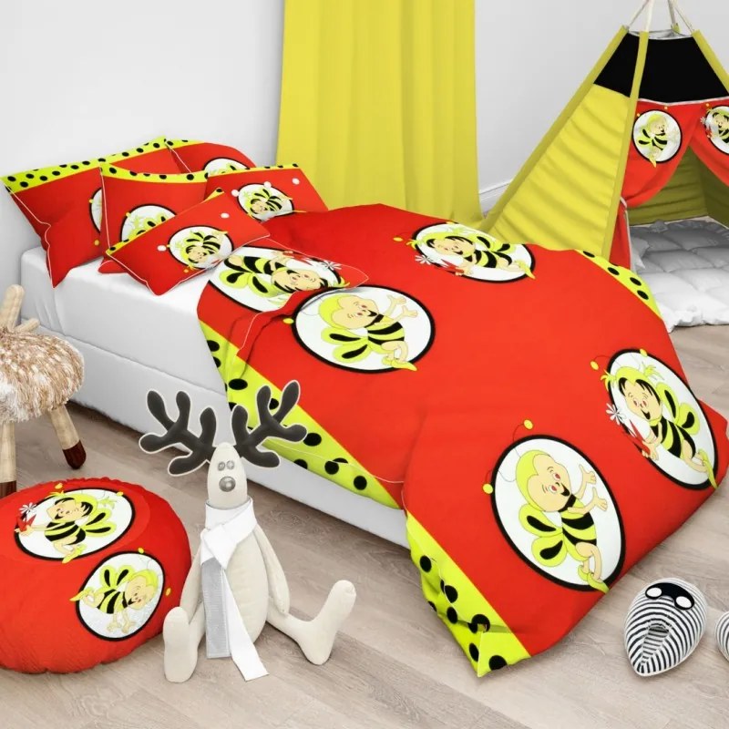 Piros pamut ágynemű gyermek méheknek TiaHome - Detský set 130x90cm + 65x45cm