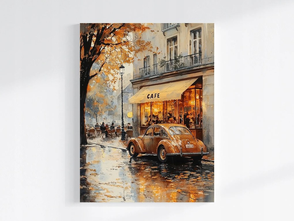 Vászonkép Canvas Város Párizs Kávézó Autó Retro Ősz 75x100