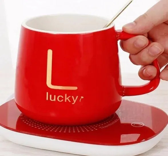 Lucky kerámia bögre szett elektromos melegítővel díszdobozban - red