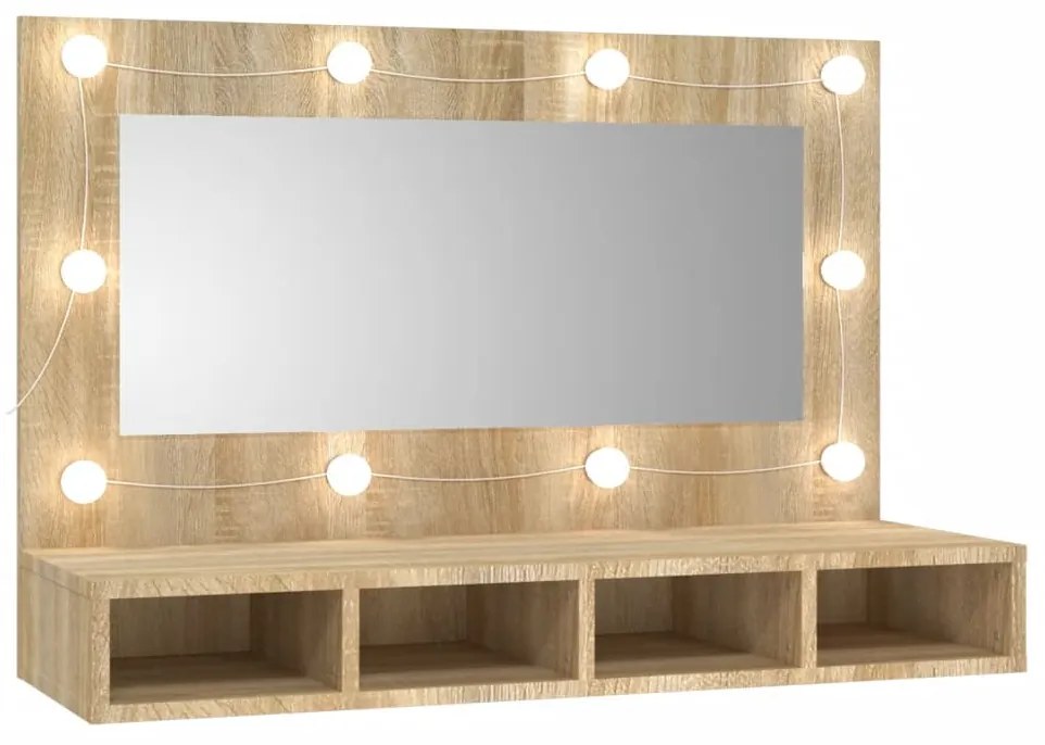 sonoma tölgy tükrös szekrény LED-ekkel 90 x 31,5 x 62 cm