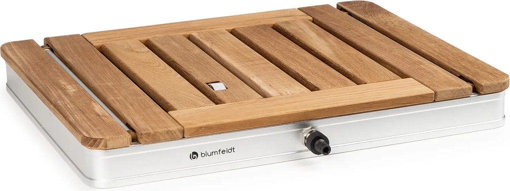 Blumfeldt Sumatra Teak Square, kerti zuhanyzó, alumínium, teakfa, fogantyú