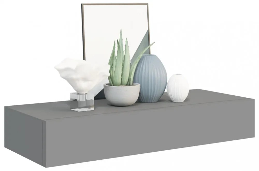 2 db szürke MDF falra szerelhető fiókos polc 60 x 23,5 x 10 cm