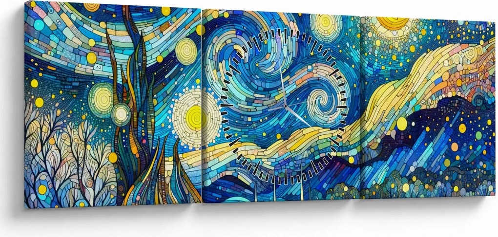 Kép – Csillagos éjszaka mozaikja (órával) (90x30 cm)