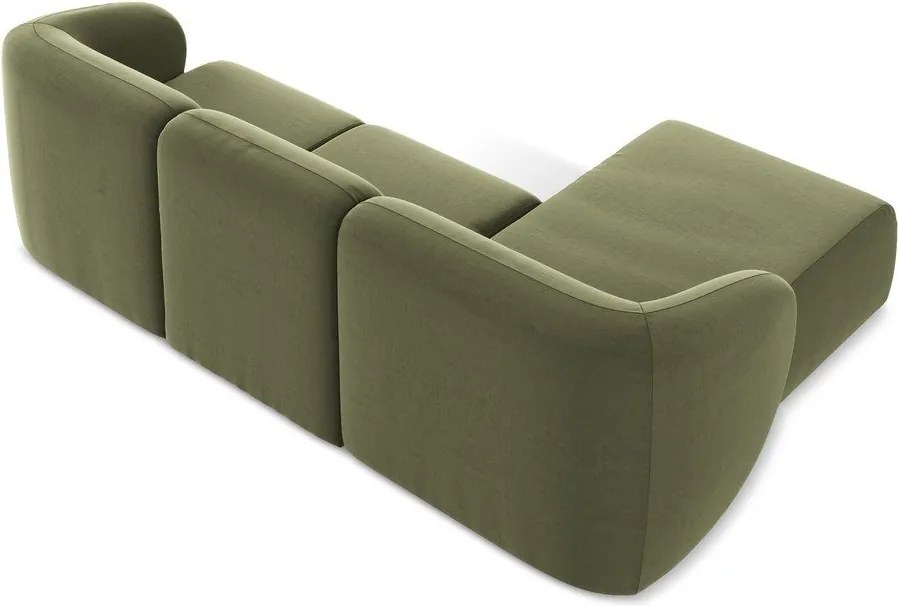 Zöld bársony sarokkanapé (bal oldali-heverő résszel) Lani – Makamii