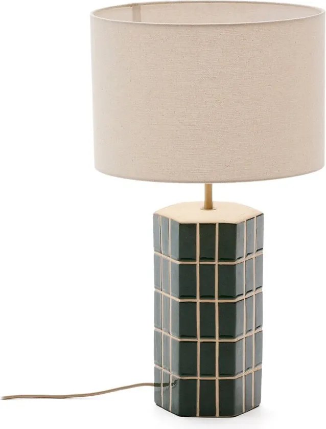Zöld-krémszínű asztali lámpa textil búrával (magasság 61,5 cm) Rue – Kave Home