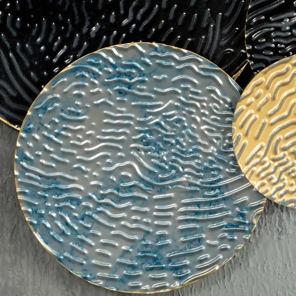 Faldekoráció körökkel, 121 cm x 4 cm x 53 cm, fém, kék fekete