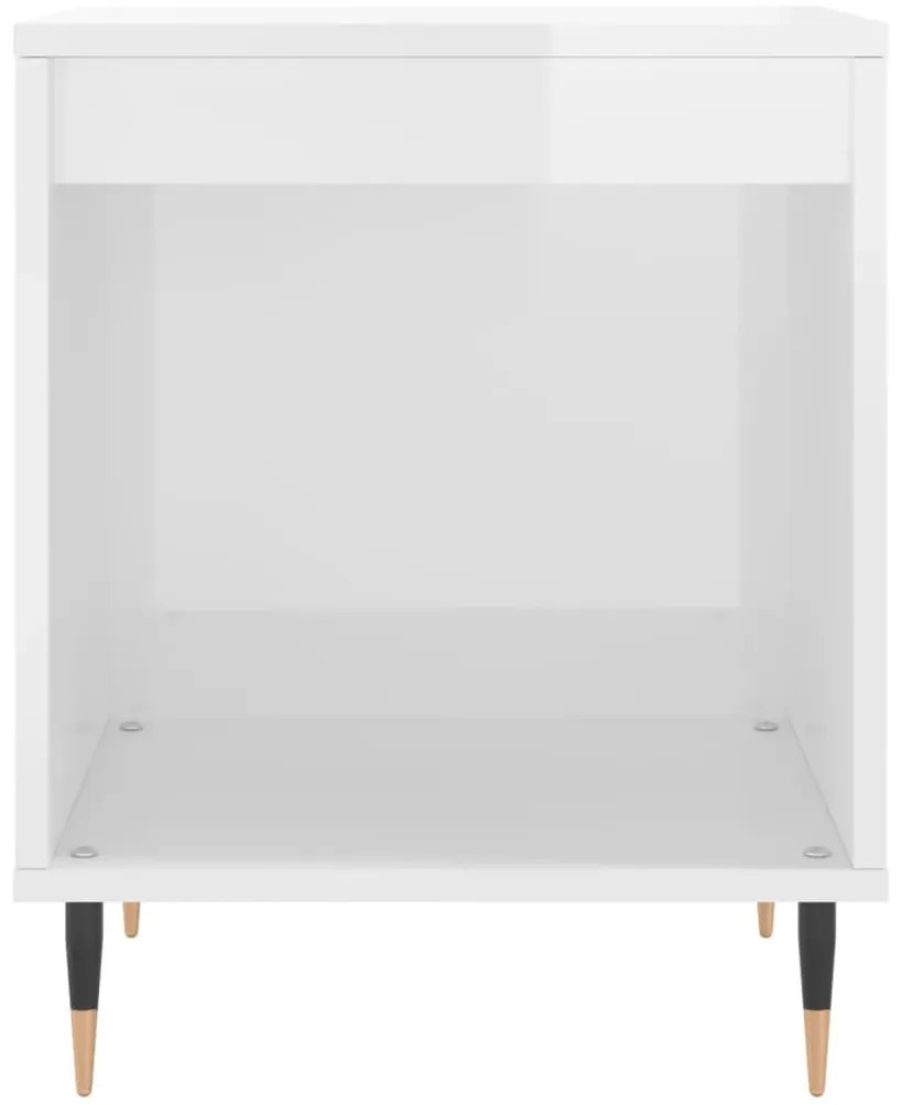 Magasfényű fehér szerelt fa éjjeliszekrény 40x35x50 cm