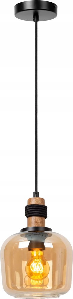 Függő lámpa fekete fa üveg mézszínű lámpabúra az asztal felett Lucide sziget