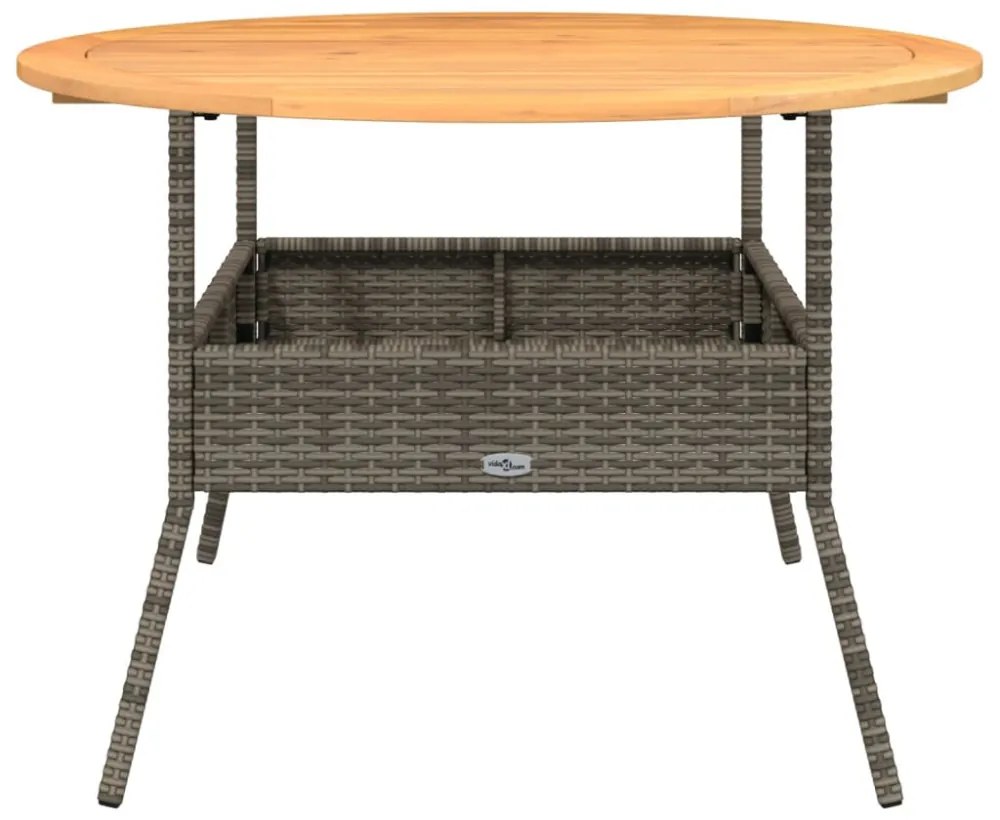 szürke polyrattan kerti asztal akácfa lappal Ø110 x 71 cm